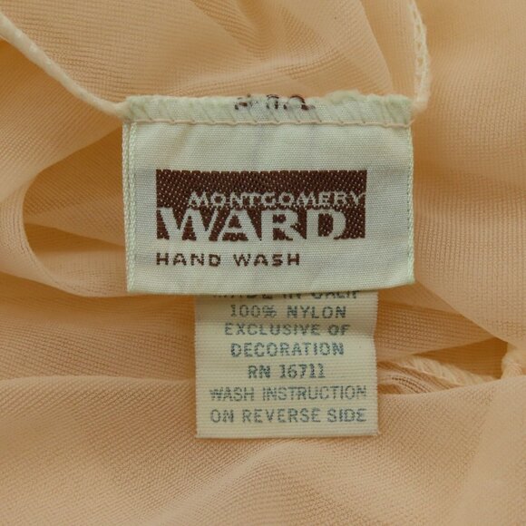 VTG Montgomery Ward Medium Pastel Orange Sheer Lace Trim Peignoir Robe Bathrobe - Picture 9 of 12